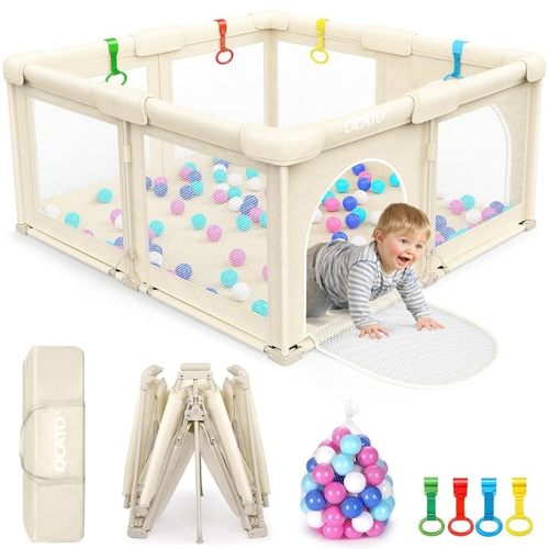 OCATO Baby Foldable Playpen: Playpen for Babies and Toddlers Baby Play Pen Gate Portable Playpen Fence Indoor Outdoor Kids Safety Area Travel Play Yard Babies Essentials Pack n Plays (50" × 50")
