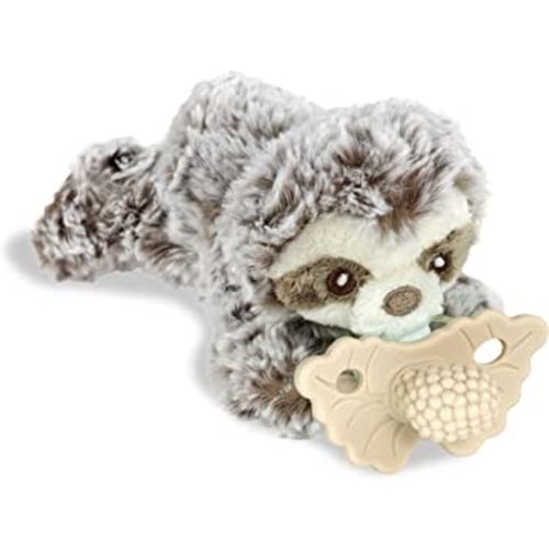 RaZbaby Sloth RaZbuddy w/RaZberry Teething Relief Pacifier – Soothes Sore Gums w/Nature-Inspired Texture, 100% BPA-Free Silicone Teether, Detachable Stuffed Animal – 3 Months+ Teether, Tan