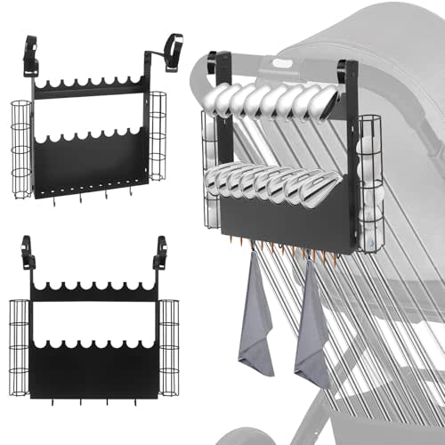 Xykzra Golf Stroller Attachment - Universal Steel Golf Club Holder for Strollers,16-Club & 12-Ball Capacity with Adjustable Straps,Fits Single & Double Strollers,Ideal Golf Gift for Parents