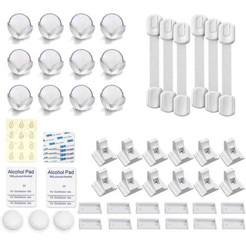 Baby Proof Me Child Safety Bundle – 6-Pack Safety Strap Locks, 12-Pack Magnetic Cabinet Locks, 12-Pack Corner Protectors – Childproofing Kit for Cabinets, Furniture, and Drawers