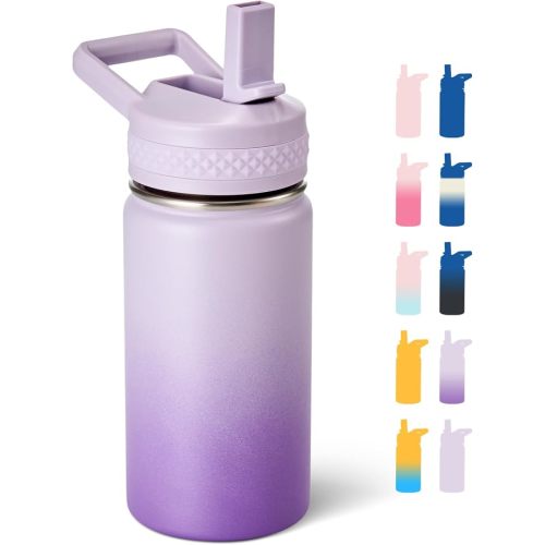 Fijinhom 12 oz Kids Water Bottle, Toddler Water Bottle with Straw, Boys&Girls Bottle for School, 304 Stainless Steel Vacuum Insulated Bottle for Kids, BPA-Free, Leak-Proof, Gradient Purple