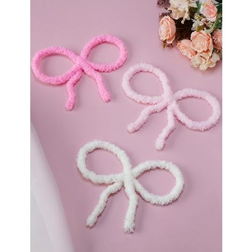 NiHome 3 Pcs Pink Bow Wall Decor for Girls Room & Nursery, Pre-Shaped Fluffy Bow Wall Art, Easy Install Wall Stickers for Bedroom, Pink Wall Decals, Gift for Dorm