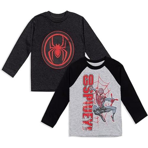 Marvel Avengers Spider-Man Iron Man Captain America Hulk Black Panther Miles 2 Pack Long Sleeve T-Shirts Toddler to Big Kid