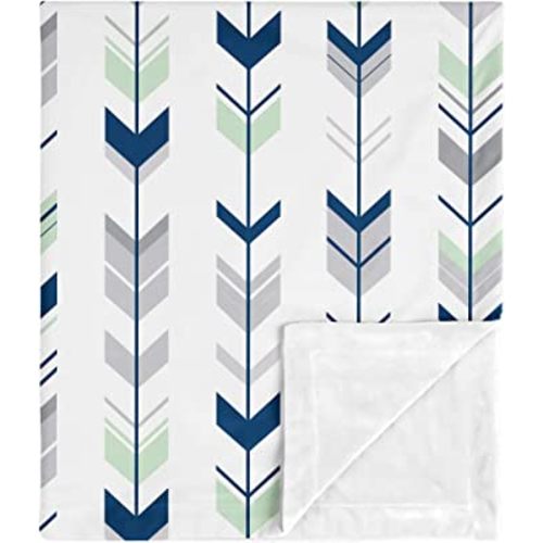 Sweet Jojo Designs Woodland Arrow Woodsy Gray Baby Boy Receiving Security Swaddle Blanket for Newborn or Toddler Nursery Car Seat Stroller Soft Minky - Navy Blue, Mint and Grey