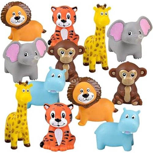ArtCreativity Vinyl Zoo Animals Toys (Pack of 12) - Assorted Squeezable Toys Safari Animals Figures - Safari Birthday Party Favors for Kids, Jungle Figures for Fun Bath & Play Time