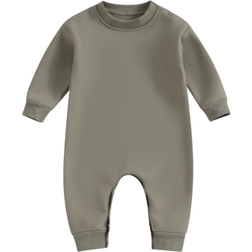 Newborn Baby Boy Girl Fleece Romper Jumpsuit Solid Long Sleeve Thick Warm Sweater Bodysuit Fall Winter Outfit Clothes