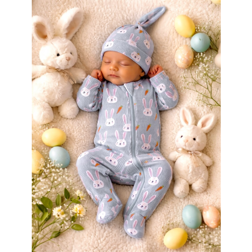 Organic Waffle Basic Zip Footie, Brother Bunny – SpearmintLOVE