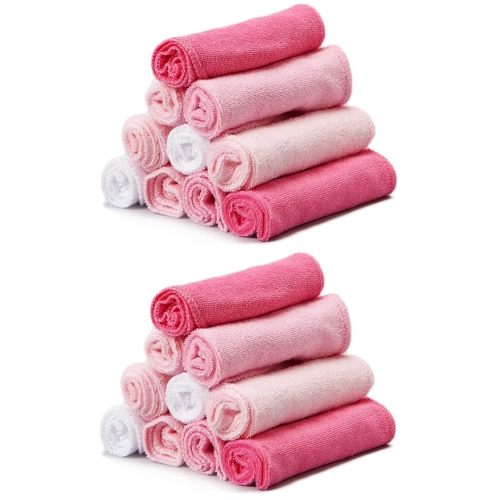 Spasilk Washcloth Wipes Set for Newborn Boys and Girls, Soft Terry Washcloth Set, Pack of 20, Pink