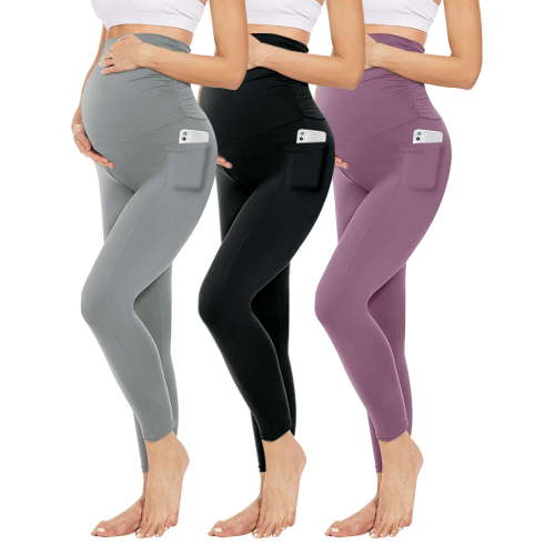 Spencer Maternity Women's Leggings with Pockets over the Belly Butt Lift Pregnancy Yoga Pants Activewear Workout Pants (M,Gray)