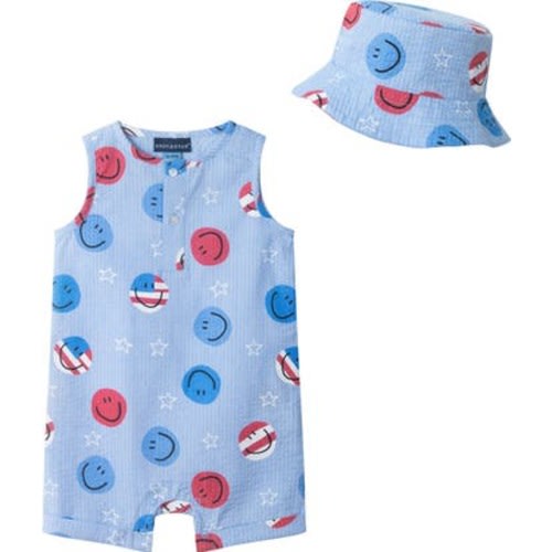 Cotton Seersucker Romper & Hat Set, 18-24M