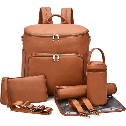 RsenFremior Diaper Bag Backpack Leather Backpack for Women Travel Backpack Baby Bag Large with Troller Straps Capacity for Wet Clothes
