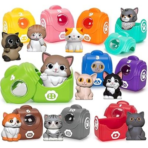 Learning Toys for Toddlers 1 2 3 Year Old Toddlers, 20Pcs Kitten Finger Puppets for Kids, Montessori Counting, Matching & Sorting Toy, Christmas Birthday Gifts for Baby Boys Girls Age 12-18 Months