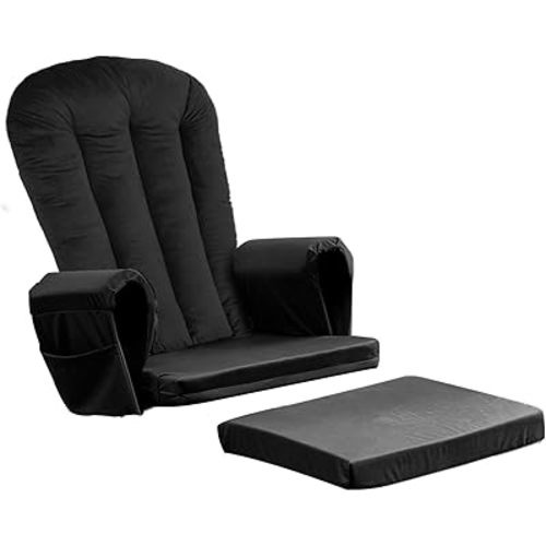 5PCS Soft Velvet Glider Rocker Replacement Cushions with Storage Side Pockets, Thickened & Supportive Glider Chair Cushions with Ottoman Cushion for Indoor Nursery Glider Rocking Chair, Black