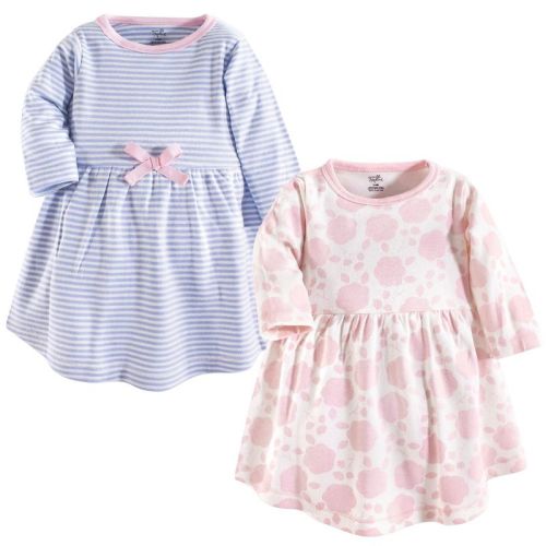 Touched by Nature Baby and Toddler Girl Organic Cotton Long-Sleeve Dresses 2pk, Floral Shadow, 3-6 Months
