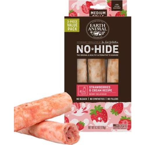 EARTH ANIMAL No-Hide Seasonal Medium Rolls Long Lasting Natural Rawhide Alternative Strawberries & Cream Vegetarian Recipe Chew Dog Treats, 3 count - Chewy.com