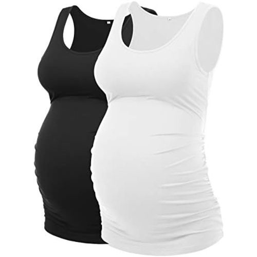 Peauty "Long Enough to Cover Hip Maternity Side Ruch Tank Tops/Basic Maternity Tops for Summer Casual Wear (S-3XL)