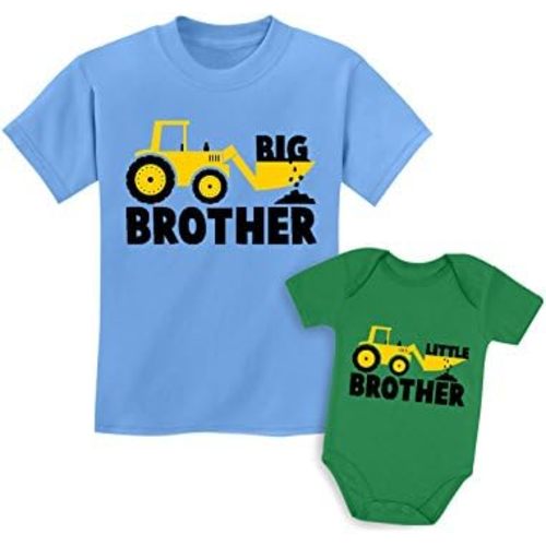 Big Brother Little Bro Tractor Matching Set Toddler Tee Baby Bodysuit