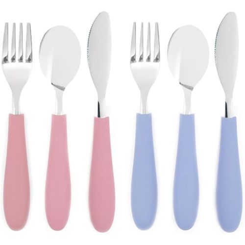 Elk and Friends Kids Silverware with Silicone Handle | Childrens Safe Flatware | Kids Utensils | Spoon + Fork + Knife set | 4 years+ | 6 Pieces