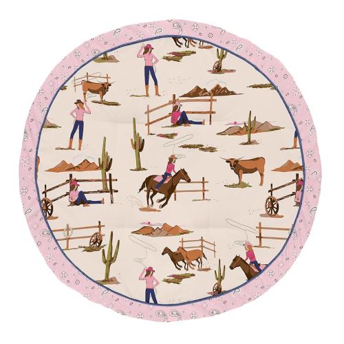 Sweet Jojo Designs Western Cowgirl Girl Baby Play Mat Tummy Time Activity Infant Playmat Playpen Tent Teepee Floor Wild West Bandana Paisley Vintage Country Animal Horse Retro Southwest Brown Pink Tan