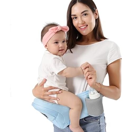 HKAI Baby Hip Carrier,Baby Carrier with Adjustable Waistband & Breathable Mesh, Ergonomic Carrier with Non-Slip Hip Seat Surface for Newborns & Toddlers (Light Blue)
