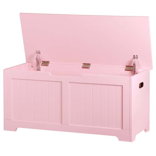 Heywoo 39.4" Storage Chest Wooden Storage Bench Lift Top Toy Box w/2 Safety Hinges Pink