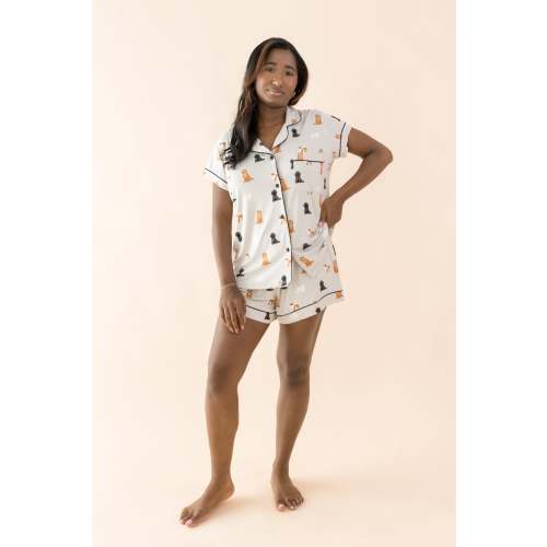 Women's Short Sleeve Pajama Set in Fluffy Dog