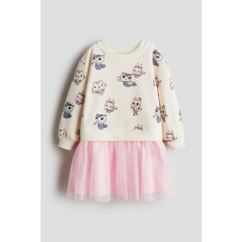 PRINTED SWEATSHIRT DRESS WITH TULLE SKIRT