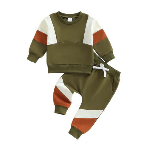 Loicainy 2Pcs Toddler Baby Boy Fall Outfits 6 12 18 24 Months 2T 3T 4T Long Sleeve Crew Neck Patchwork Pullover Sweatshirt and Joggers Pants Clothes Set