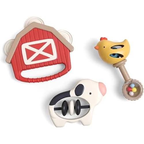 Amazon.com: Itzy Ritzy Musical Instrument Toy Set of 3, Baby Sensory Instruments (Farm) | Musical Toy Set Includes Tambourine, Maraca & Clacker Beads with Easy-Grip Handles, Helps Little Hands Shake, Rattle & Play
