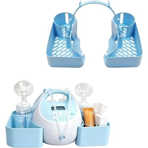 Compatible with Spectra Pump Caddy Organizer | S1 S2 Bottle Holder & Cord Storage – Side Trays for Breast Pump Accessories, Phone, Snacks, Cream (Blue)