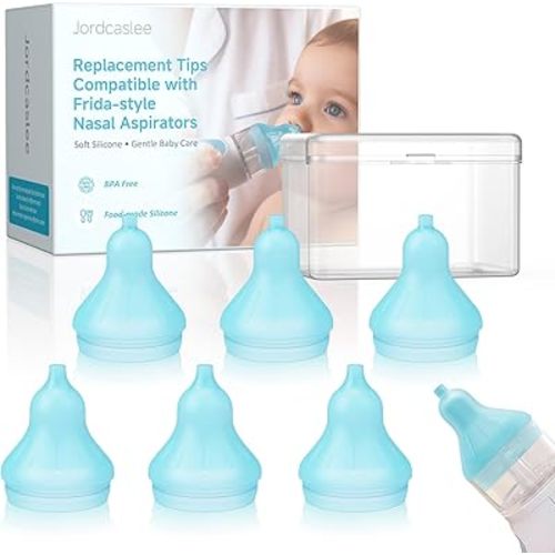 Nasal Aspirator Replacement Tips Compatible with Frida Baby Nose Sucker, Soft Silicone Tips for Infant & Toddler, BPA-Free Reusable Replacement Parts Accessories, 6pcs