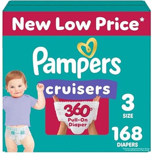 Pampers Diapers - Cruisers 360 - Size 3, 168 Count, Babyproof, up to 100% Leakproof Pull-On Diaper (Packaging May Vary)