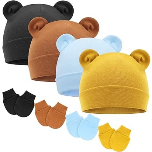 BQUBO Newborn Baby Hats Mittens Set Hospital Hat Beanie Infant Caps Baby Gloves for Boys Girls 0-6 Months