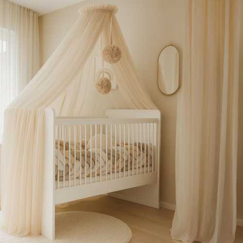 Beige Crib Canopy Nursery Baby Girl Canopy for Crib Baby Rooms Decor Girl Baby Shower Gift Princess Nursery Rooms Canopy