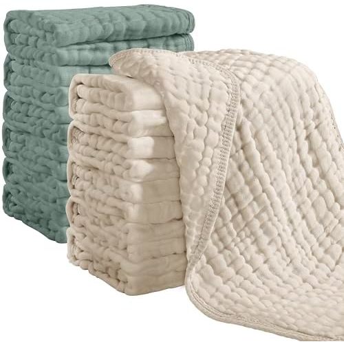 Looxii Muslin Baby Burp Cloths, Absorbent Brup Rags 12 Pack Set for Baby