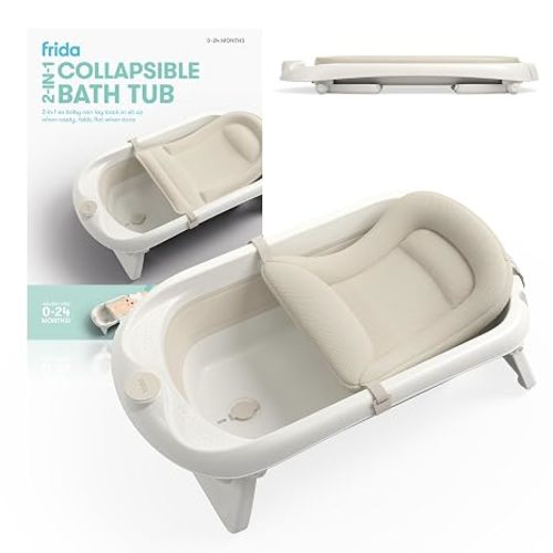Frida 2-in-1 Collapsible Baby Bath Tub, Removable Support Sling, 0-24 Months