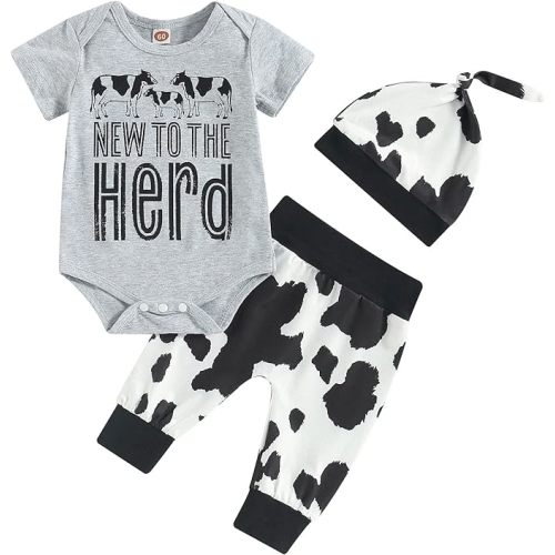 Twopumpkin Infant Baby Boy Farm Letter Bodysuit Romper and Long Pants Newborn Coming Home Outfit Cute Clothes Sets with Hat