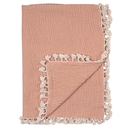 Crane Baby 6-Layer Quilt Muslin Swaddle Blanket, Soft Cotton Lightweight Nursery and Stroller Blanket for Baby Boys & Girls, Copper, 30 X 40