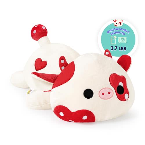 Onsoyours Original Weighted & Heatable Mushroom Cow Stuffed Animals, 3.7 lbs Microwavable Plushies for Stress Relief - 20 inch Large Comfort Soft Plush Toys for Kids & Adults