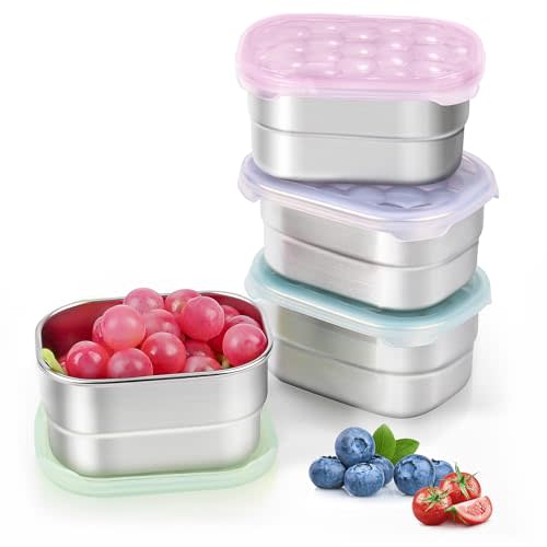 8oz Small (1 CUP) Stainless Steel Snack Containers for Kids and Toddlers (Ages 1-3) | Easy Open Leak Proof Food Containers with Silicone Lids - Perfect Metal Lunch Box for Daycare and School