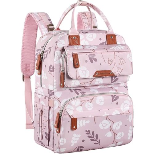 Diaper Bag Backpack for Baby Girl, Multifunction Waterproof Diaper Bag for Mom Dad, Large Pink Floral Baby Diaper Bags, Baby Essentials Travel Bag with Stroller Straps, Large Capacity, Stylish