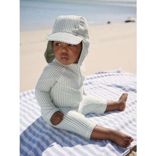 Mint Green Striped Sunsafe Swimsuit and Hat Set (3mths-7yrs)