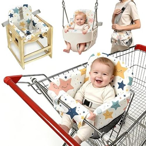 Padded Shopping Cart Seat Cover for Baby，High Chair Cover and Swing Outdoor | Adjustable Grocery Cart Cover for Baby Infant , Machine Washable Infant Toddler Buggy Seat Cover,High Back Full Bucket,Star