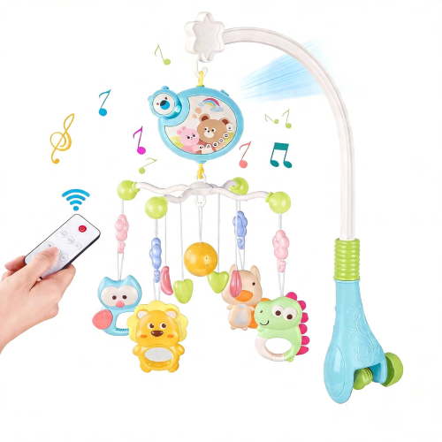 DAKOMM Musical Animal Crib Mobile, Stars Projector, Remote Control, 360° Rotating Toys
