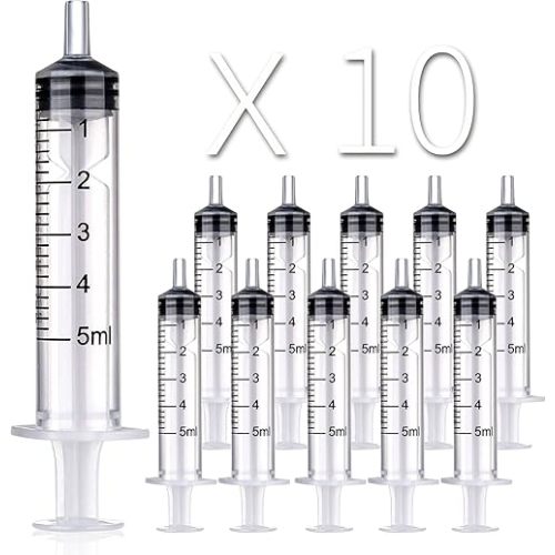 10 Pack 5ml/cc Plastic Syringe Liquid Measuring Syringe Tools Individually Sealed with Measurement for Scientific Labs, Measuring Liquids, Feeding Pets, Medical Student, Oil or Glue Applicator (5ML)