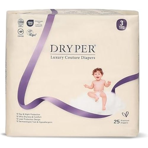 Trial Pack Baby Diapers - DRYPER Size 2 Diapers (9-18 lbs), Hypoallergenic Disposable Diaper, Ultra-Soft & Thin, with Wetness Indicator, Oeko-TEX Standard 100, 27 Count