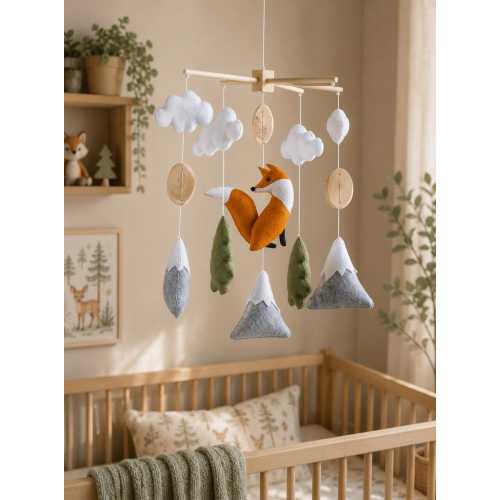 Fox Baby Mobile Woodland Nursery Decor Felt Crib Mobile Gift Newborn