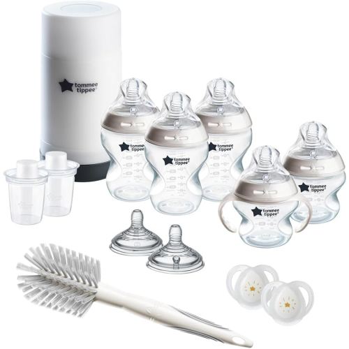 Tommee Tippee Natural Start Ready for Baby Bottle Set, 5oz & 9oz Self-Sterilizing Baby Bottles, Slow & Medium Flow Breast-Like Nipples with Anti-Colic Valves, 0-6 month pacifiers, Travel Bottle Warmer