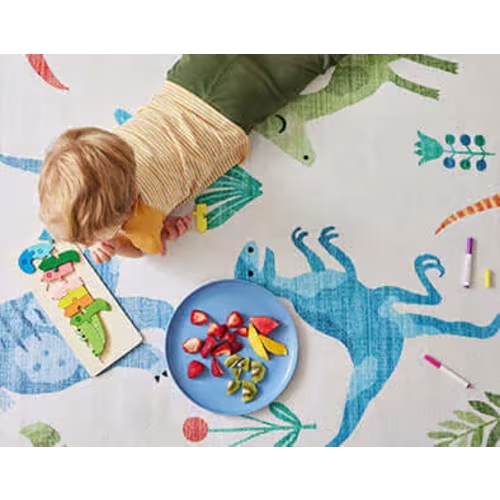 Kayleigh Kids Spill Proof Washable Dinosaur Rug | White Multicolor – Rugs USA