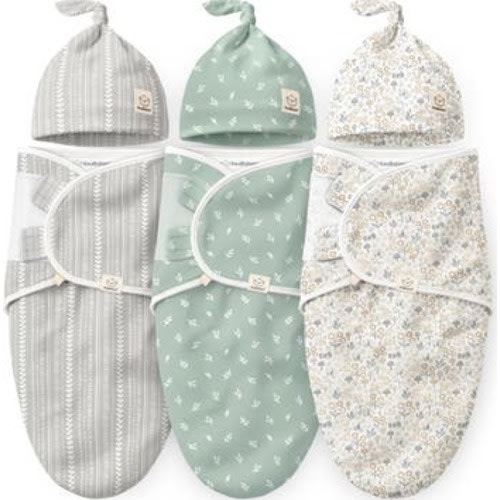 3-Pack Soothe Swaddle Wraps with Knot Hats, Medium
